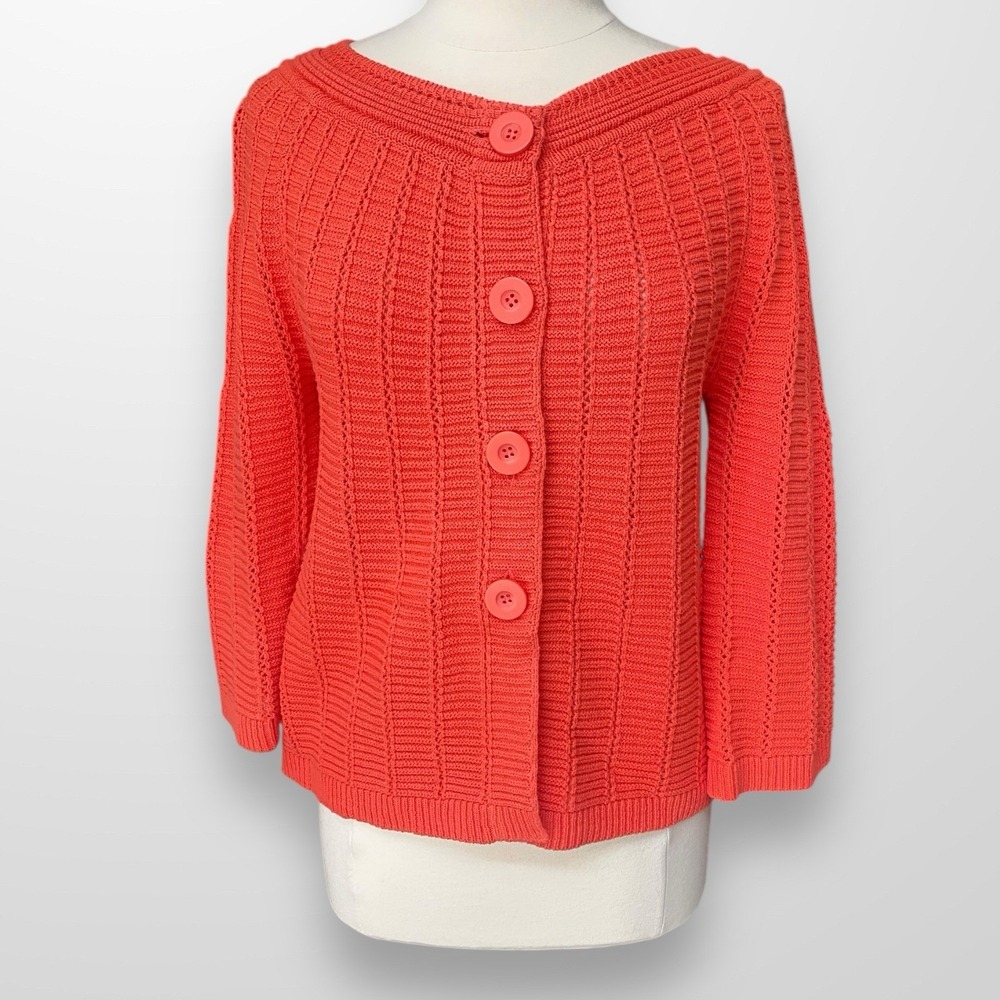 Chicos Womens Size 0‎ Small Sweater Top Orange Chunky Cotton Button Front